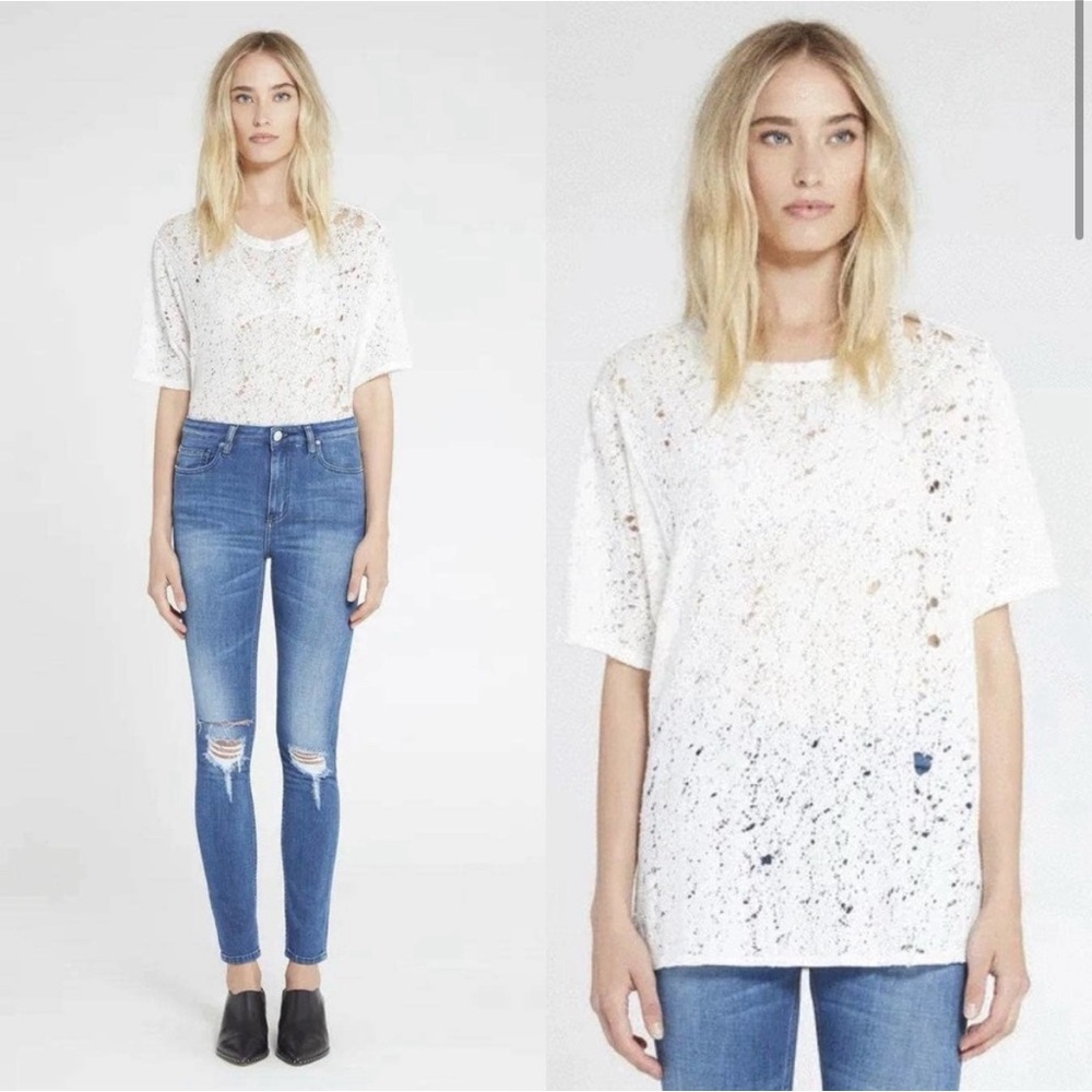 IRO Jeans Grayle Distressed White Cotton Tee Shirt Size M